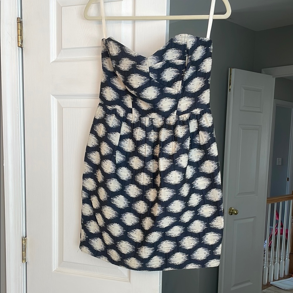 Shoshanna Elegant Navy and Cream Strapless Dress